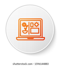 Orange line Smart farming technology - farm automation system icon isolated on white background. White circle button. Vector Illustration