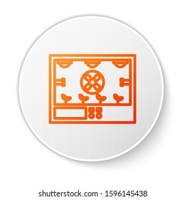 Orange line Smart farming technology - farm automation system icon isolated on white background. White circle button. Vector Illustration