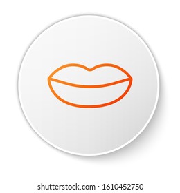 Orange line Smiling lips icon isolated on white background. Smile symbol. White circle button. Vector Illustration