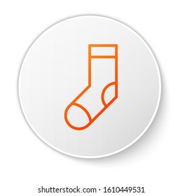 Orange line Socks icon isolated on white background. White circle button. Vector Illustration