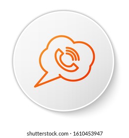 Orange line Speech bubble with phone call icon isolated on white background. White circle button. Vector Illustration