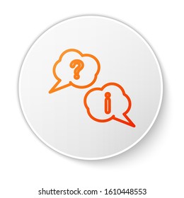 Orange line Speech bubbles with Question and Exclamation icon isolated on white background. FAQ sign. Copy files, chat speech bubble and chart. White circle button. Vector Illustration