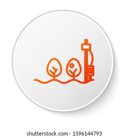 Orange line Standalone sensor and plant icon isolated on white background. White circle button. Vector Illustration