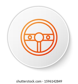 Orange line Steering wheel icon isolated on white background. Car wheel icon. White circle button. Vector Illustration