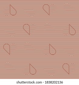 Orange line and striped half hearts on striped background. Abstract seamless vector pattern with moire effect. Monochrome minimalist design for prints, wallpaper, and fashion fabric.
