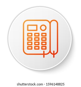 Orange line Telephone icon isolated on white background. Landline phone. White circle button. Vector Illustration