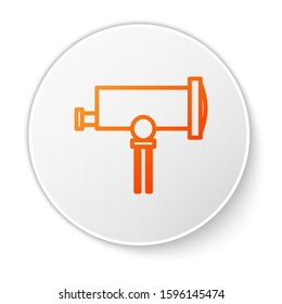 Orange line Telescope icon isolated on white background. Scientific tool. Education and astronomy element, spyglass and study stars. White circle button. Vector Illustration