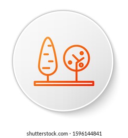 Orange line Trees icon isolated on white background. Forest symbol. White circle button. Vector Illustration
