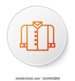 Orange line T-shirt icon isolated on white background. White circle button. Vector Illustration