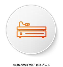 Orange line Video game console icon isolated on white background. White circle button. Vector Illustration