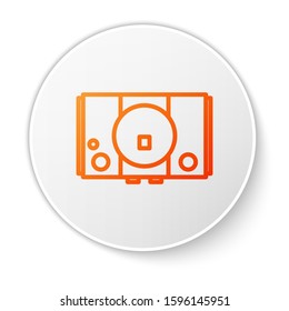 Orange line Video game console icon isolated on white background. White circle button. Vector Illustration
