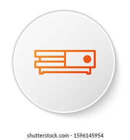 Orange line Video game console icon isolated on white background. White circle button. Vector Illustration