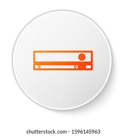 Orange line Video game console icon isolated on white background. White circle button. Vector Illustration