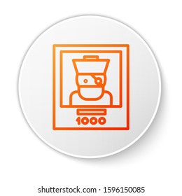 Orange line Wanted poster pirate icon isolated on white background. Reward money. Dead or alive crime outlaw. White circle button. Vector Illustration