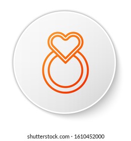 Orange line Wedding rings icon isolated on white background. Bride and groom jewelry sign. Marriage symbol. Diamond ring. White circle button. Vector Illustration