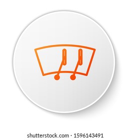 Orange line Windscreen wiper icon isolated on white background. White circle button. Vector Illustration