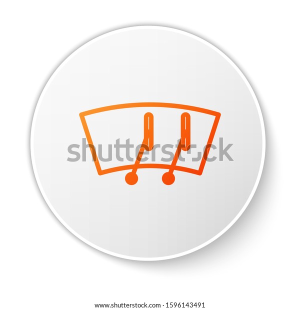 Orange line Windscreen\
wiper icon isolated on white background. White circle button.\
Vector Illustration