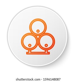 Orange line Wooden barrels icon isolated on white background. Alcohol barrel, drink container, wooden keg for beer, whiskey, wine. White circle button. Vector Illustration