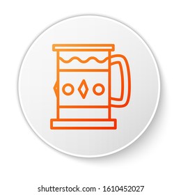 Orange line Wooden mug icon isolated on white background. White circle button. Vector Illustration