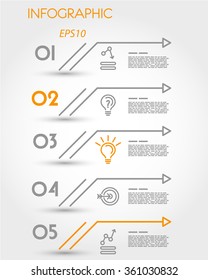 orange linear five options with arrows, infographic concept