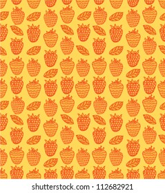 Orange linear seamless floral pattern with berries. Raspberries background