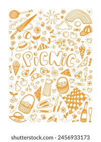 orange linear vector illustration of picnic on white background