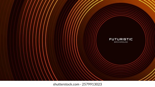 Orange lines techno abstract background overlap layer on dark space with circles effect decoration. Modern graphic design element stripes style concept for web banner, flyer, card, or brochure cover