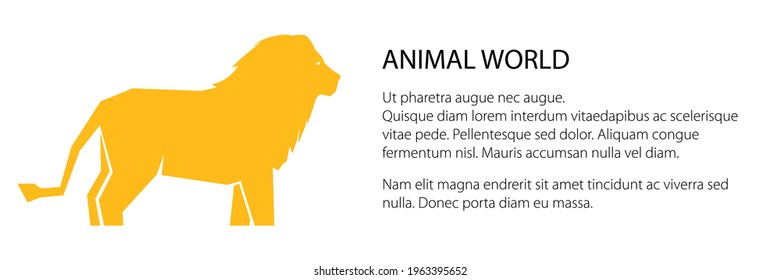 Orange lion banner, animal world concept, vector illustration