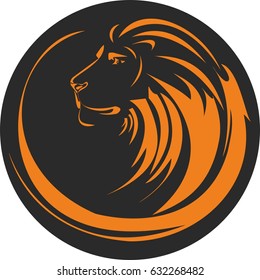 Orange lion in a black circle