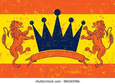 Orange Lion Crown Hand drawn heraldic lions holding a crown along with a banner for text. 