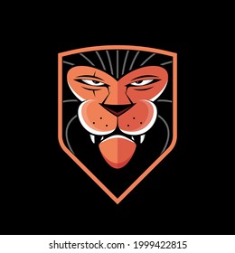 logo de la cabeza de león naranja y del escudo