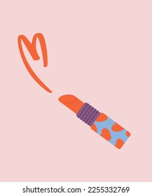 Orange lipstick with Love Pattern and Blue Background Painting Heart