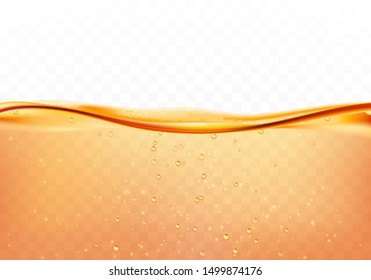 Orange liquid splash with bubbles of air, isolated on the transparent background. Vector illustration