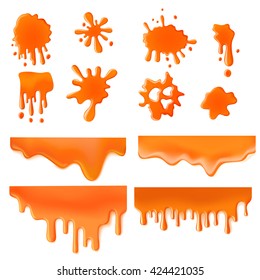 Orange Liquid splash spot of paint design vector transparent template concept icon set. Caramel sweet color creative collection.