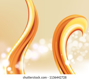 Orange liquid splash.Set. Juice background. Honey.Colored liquid. Vector illustration. For your design and advertising