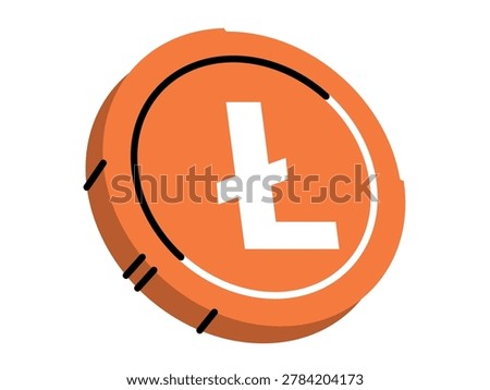 Orange Litecoin cryptocurrency coin vector illustration. Digital finance, blockchain technology, online trading, crypto investment, virtual payment, electronic money. LTC digital token currency