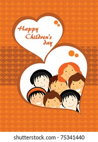 fondo naranja pequeño de patrón de corazón con niños lindos caras de gran corazón
