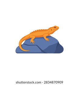 Orange Lizard Vector Illustration Resting on Blue Rock Isolated on White Background