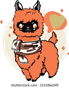An orange llama with a brown scarf. A vector file is useful for creating designs.