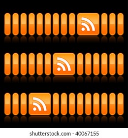 Orange load bar with rss symbol and reflection on a black background