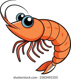 An orange lobster with a black eye and a white background