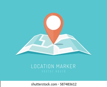 Orange Location Marker On City Map Vector Illustration In Flat Style