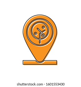 Orange Location and tree icon isolated on white background.  Vector Illustration