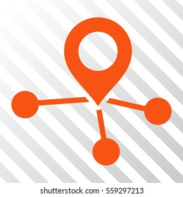 Orange Locations toolbar pictogram. Vector pictograph style is a flat symbol on diagonally hatched transparent background.