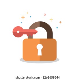 Orange lock and red key icon design vector for website, application and printing for forget password concept. flat style vector illustrator. eps 10.