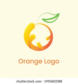 Orange Logo Concept. Fruit Logotype. Orange and Green. Gradient. Logo, Icon, Symbol and Sign