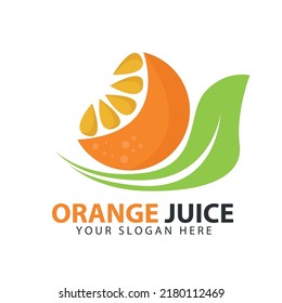Orange logo cut in half with green leaves, Orange juice logo