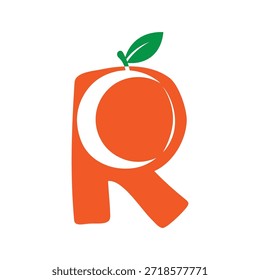 Design de logotipo laranja com alfabeto C com folhas natureza estilo comida conceito