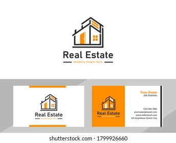 Orange Logo Design with business card mockup editable vector file