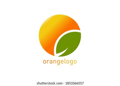 Orange logo design template, fruit and leaf illustration